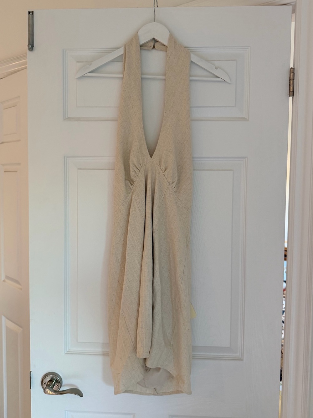 Peppermayo Sabine Linen Halter Mini Dress Oatmeal US 12 NWT